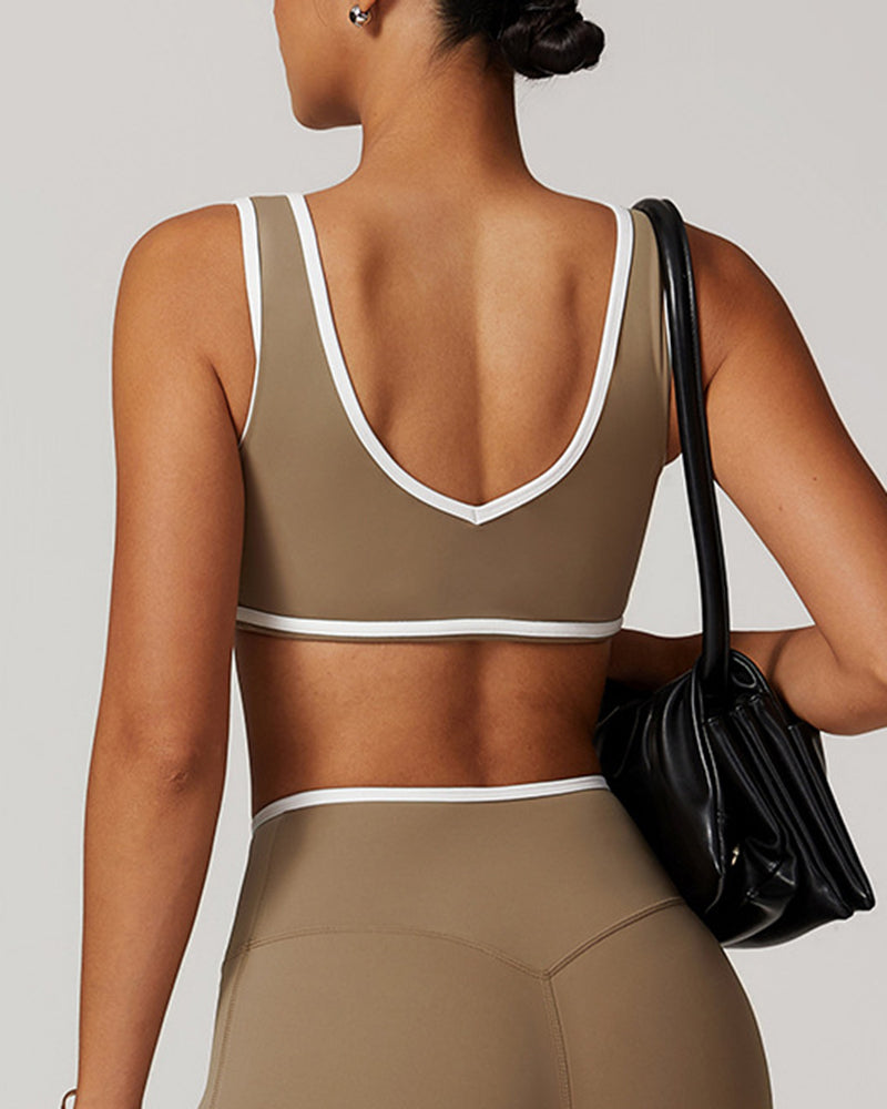 OEM Customized Women Colorblock V Neck Sports Yoga Bra S-XL
