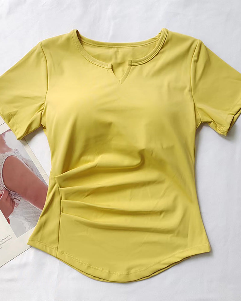 Women Short Sleeve V Neck Quick Drying Slim Running Sports T-shirt S-L