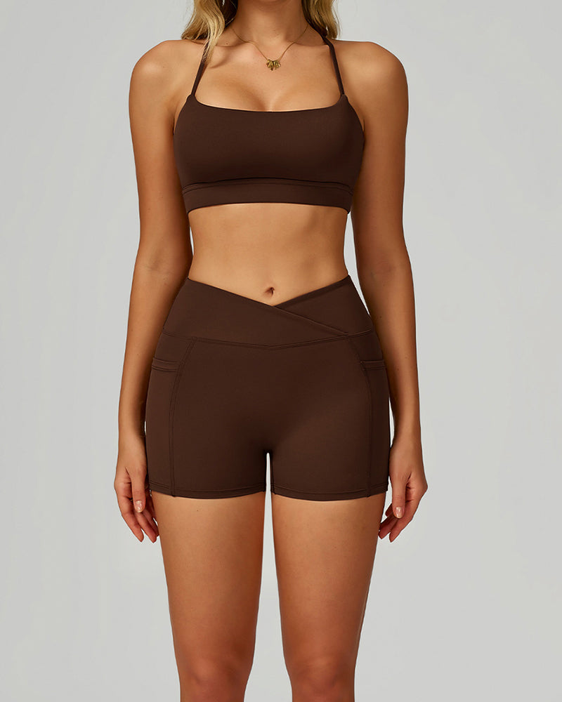 Customize Fitness Women Sports Sling Bra Shorts Yoga Two-piece Sets S-XL