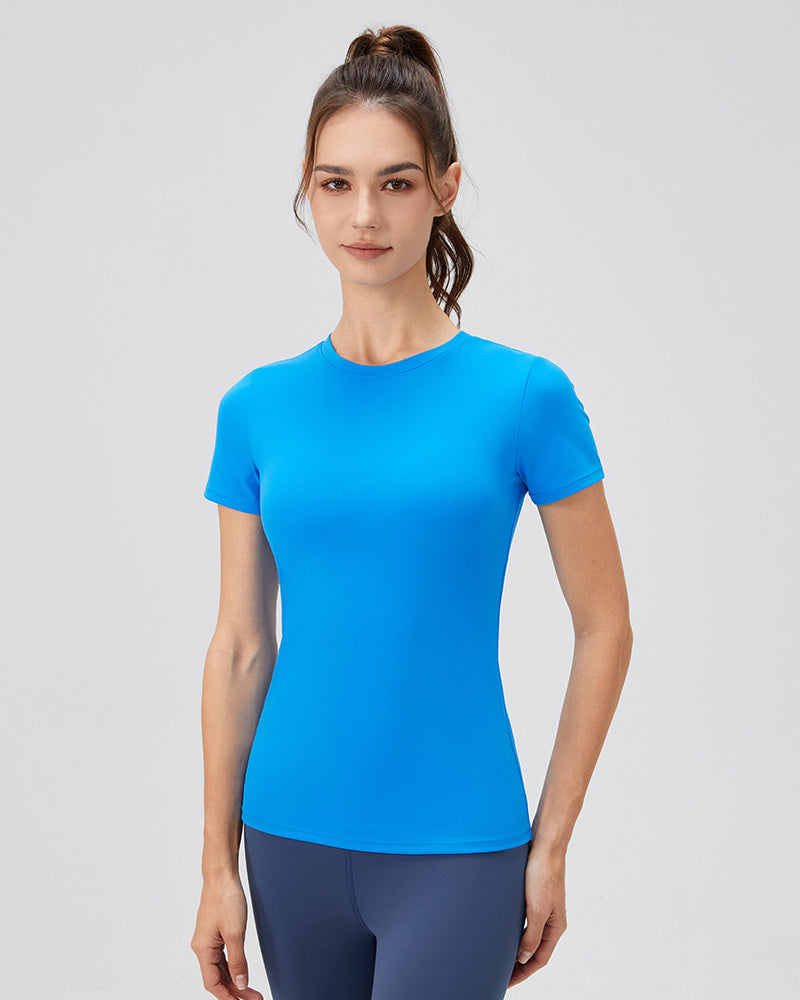 Women Crew Neck Solid Color Short Sleeve Running Quick Drying T-shirt S-XL