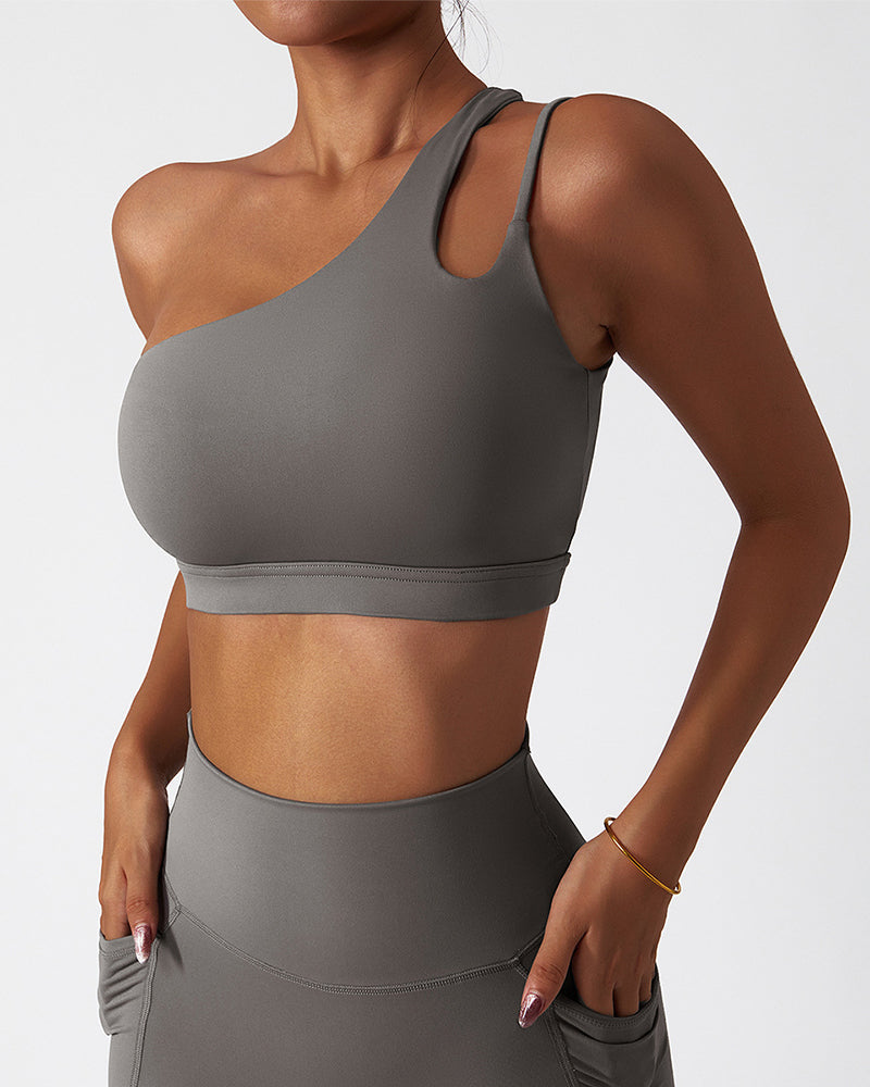 Wholesale Women One Shoulder Add Logo Irregular Running GYM Sports Bra S-XL