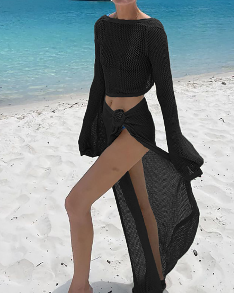 Knitted Fishnet Beach Two Piece Skirt Set S-L