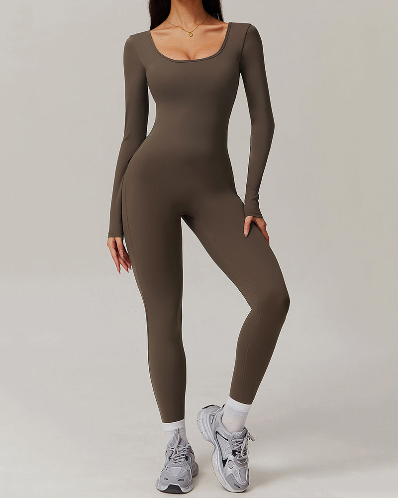 Wholesale Women U Neck Tight Running Long Sleeve Fitness Sports Jumpsuit S-XL