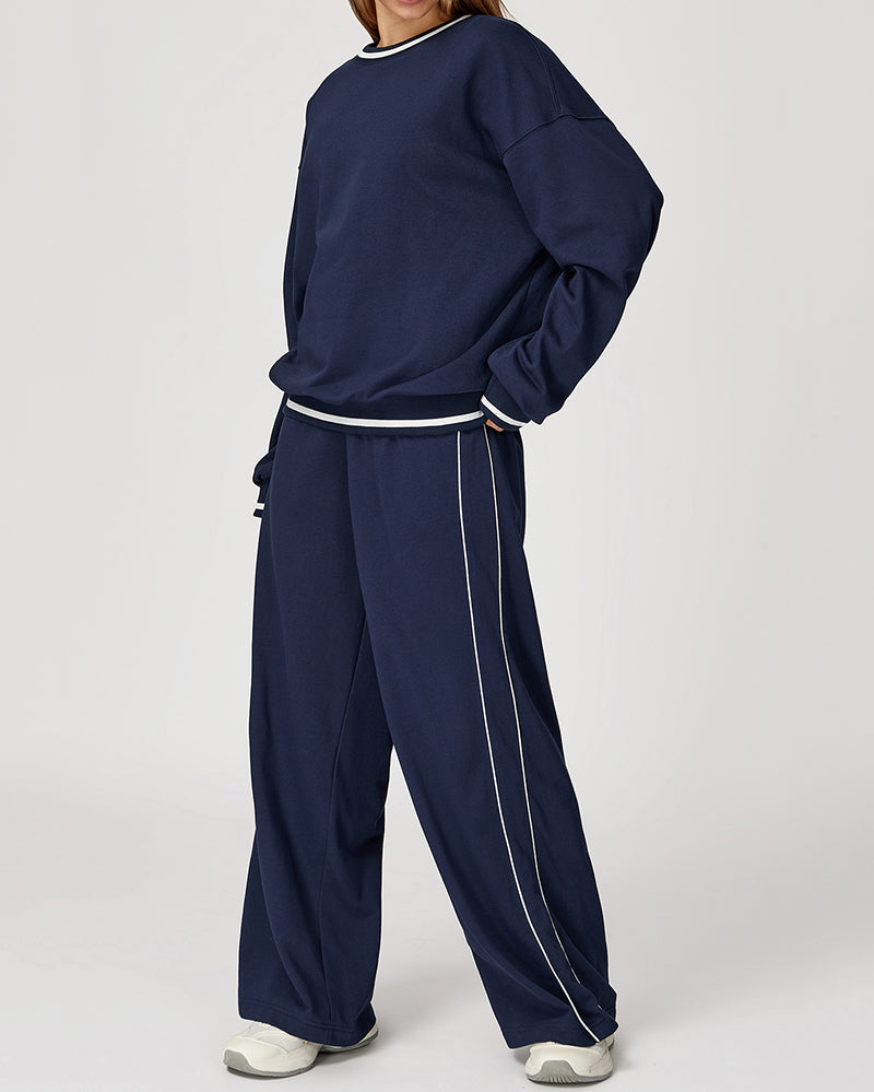 Women Winter Fall Long Sleeve Loose Colorblock Sweatshirt Sweatpants Sets Yoga Two-piece Outfits S-XL