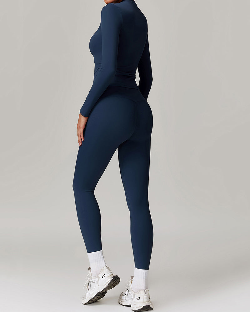 Women Long Sleeve Warm Top Fitness Breathable Pants Two Piece Sets S-XL