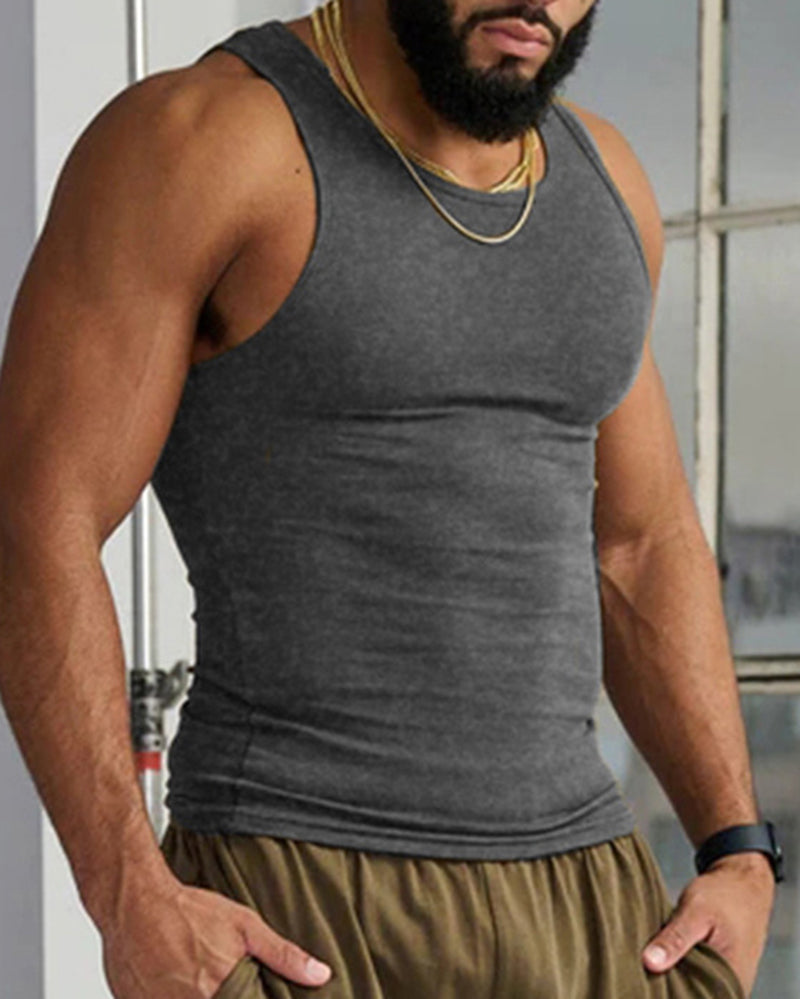 Logo Customized Mens Summer Fitness Fashion Solid Color Sports Vest S-3XL