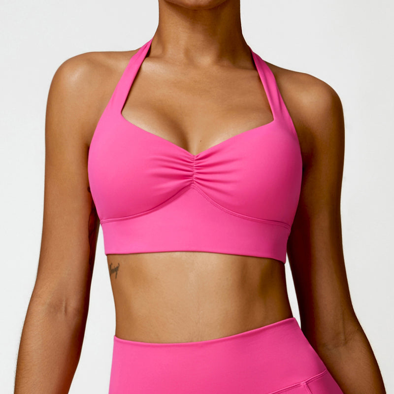 OEM Factory Add Logo Quickly Dry Halter Neck Fitness Sports Bra S-XL
