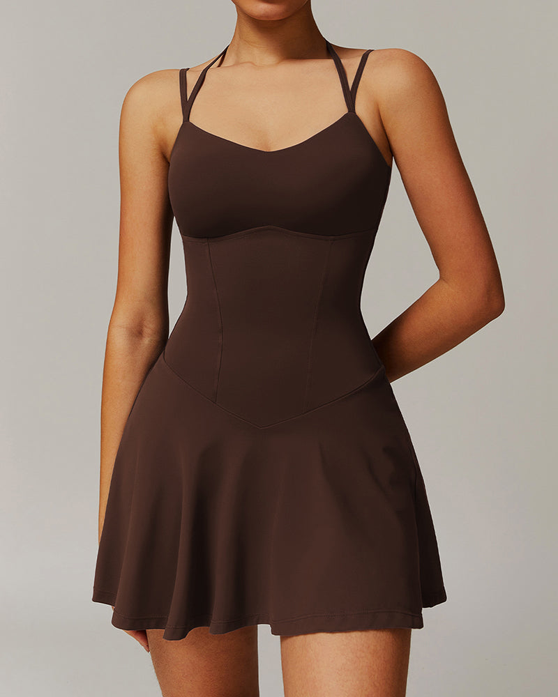 Women Brand Bulid LOGO Sling Pocket A-line Running Sport Lined Tennis Dress S-XL