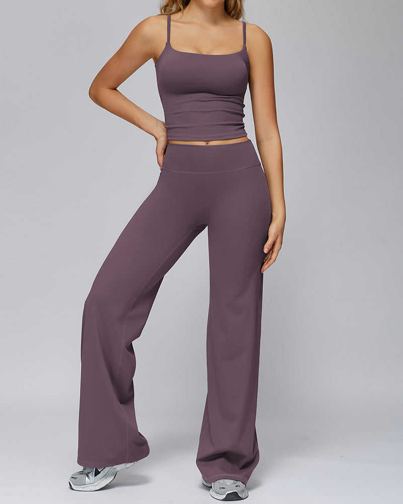 Women Sling Vest Wide Leg Pants  Yoga Two-piece Sets S-XL
