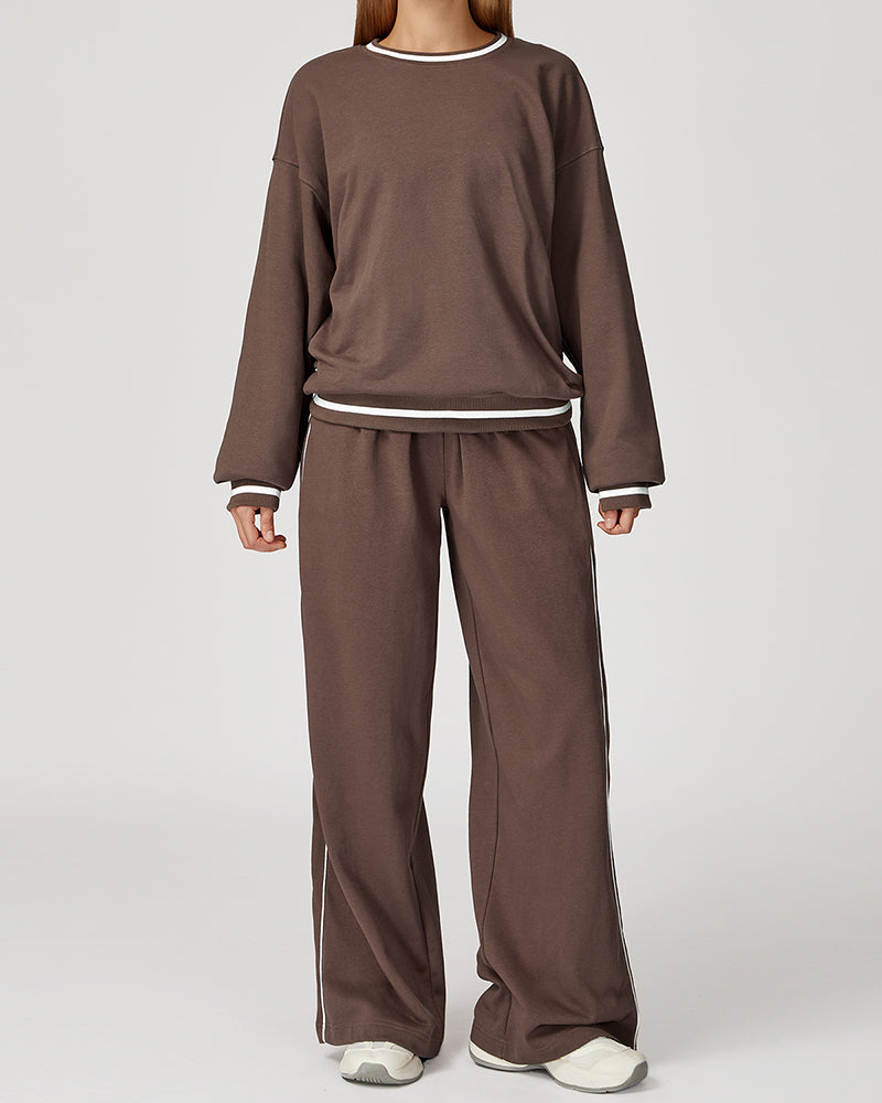 Women Winter Fall Long Sleeve Loose Colorblock Sweatshirt Sweatpants Sets Yoga Two-piece Outfits S-XL
