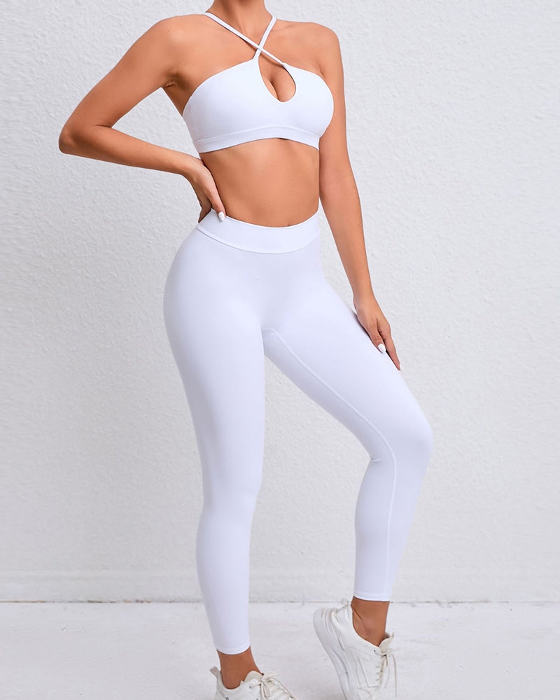 Quick Drying Criss Sports Bra Hips LIft High Waist Pants Leggings Yoga Two-piece Sets S-L