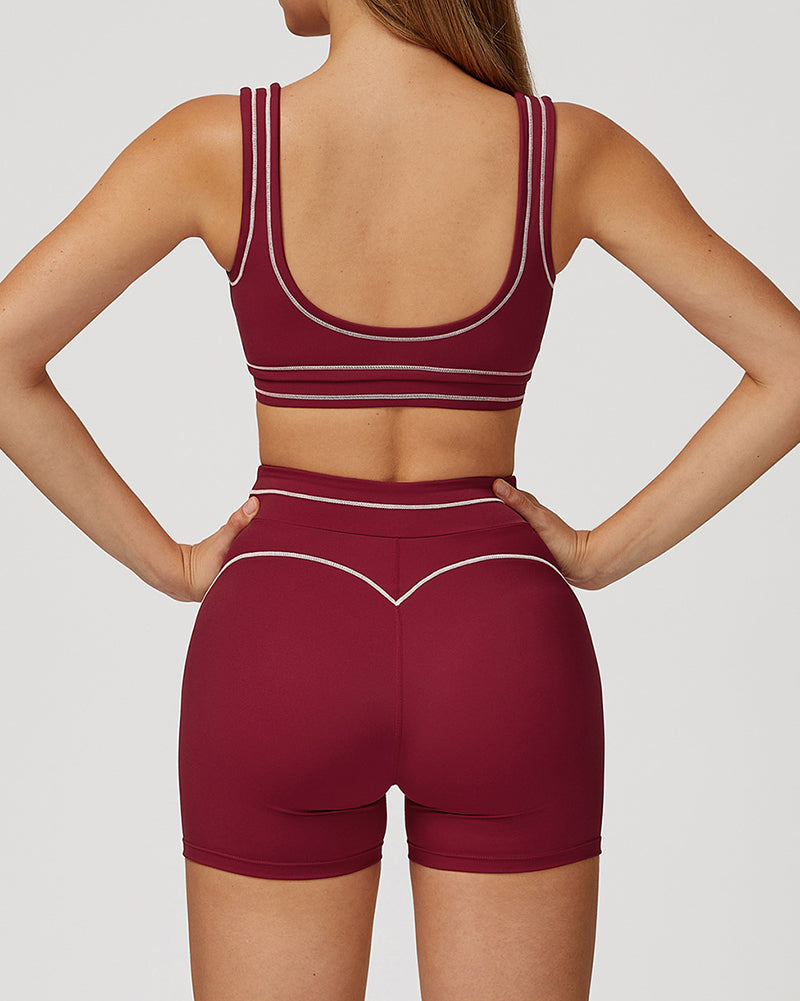 Women Contrast Color Sanded High-End U-Shaped Beautiful Back Sports Bra Running Fitness Yoga Bra S-XL