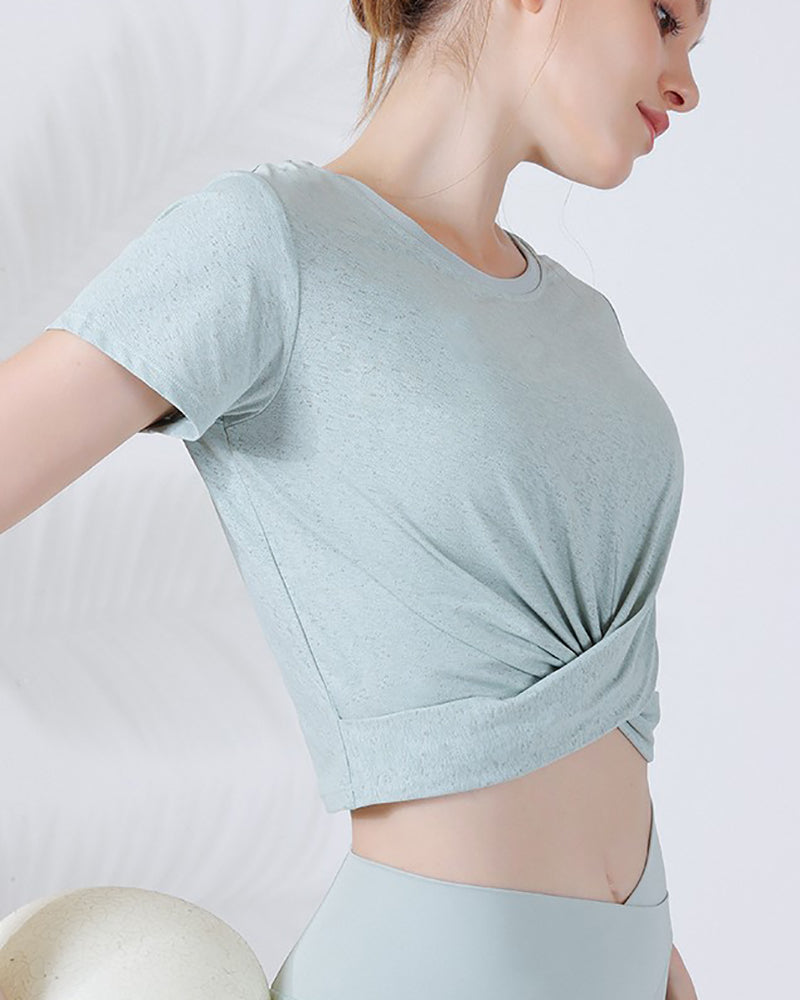 Women Wrap Waist Breathable Short Sleeve Sports T-shirt S-L