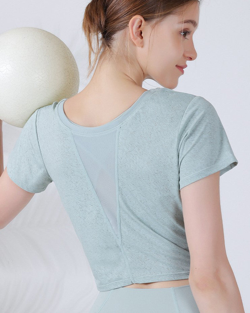 Women Wrap Waist Breathable Short Sleeve Sports T-shirt S-L