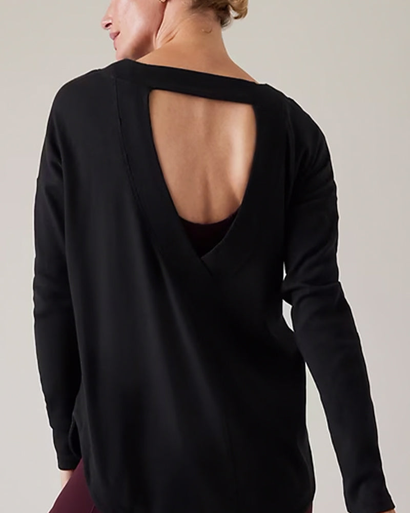 Autumn New Hollow Out Back Long Sleeve Casual Fitness Sports Top Pullover S-L