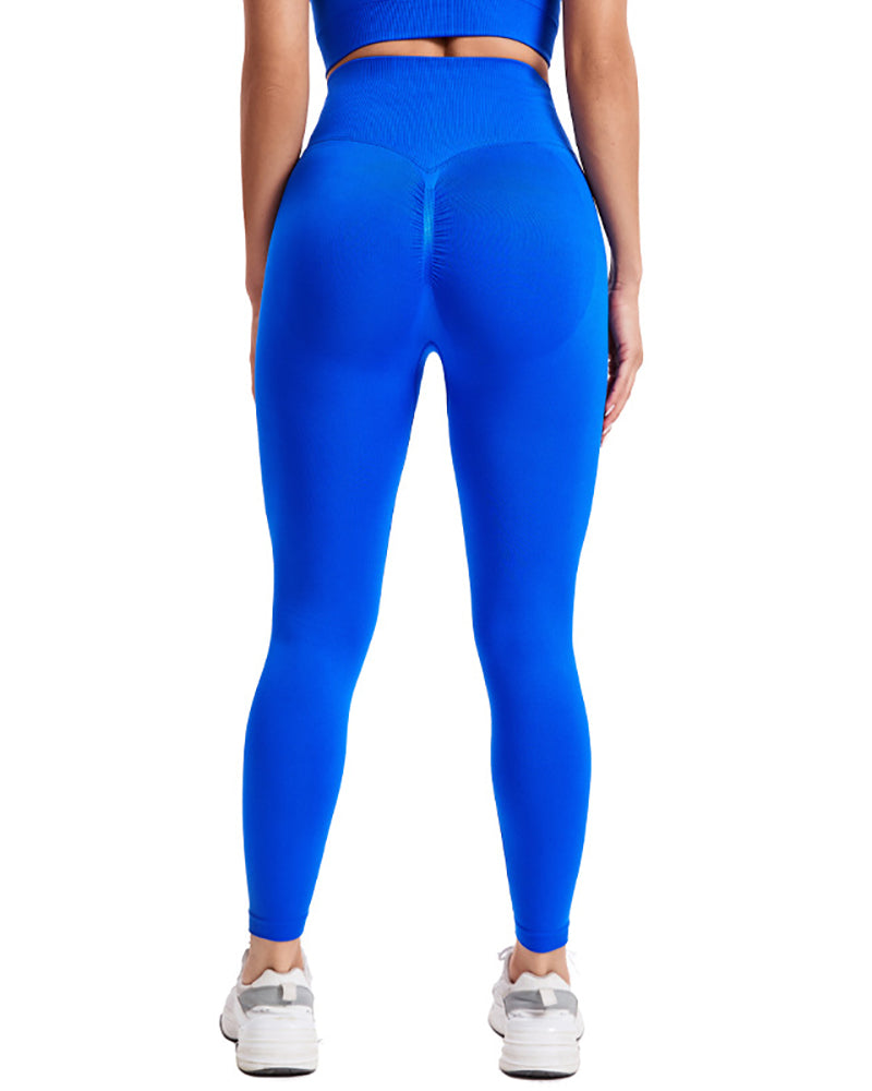 Women High Waist Solid Color Peach Hips Running Leggings Pants S-L