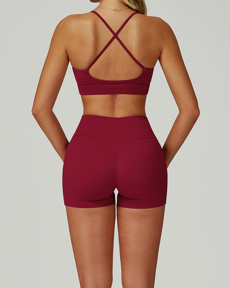 Customize Fitness Women Sports Sling Bra Shorts Yoga Two-piece Sets S-XL