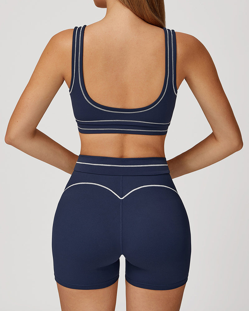 Women Contrast Color Sanded High-End U-Shaped Beautiful Back Sports Bra Running Fitness Yoga Bra S-XL