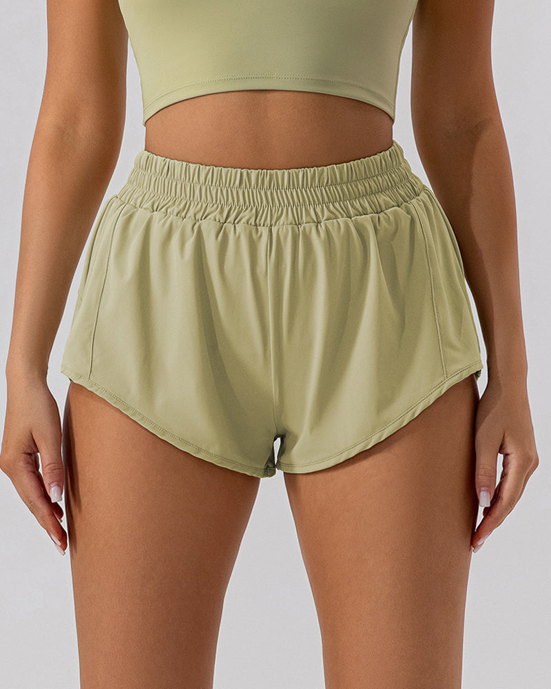 Woman High Waist Loose Running Outdoor Sports Fitness Shorts Green Blue Brown Apricot Black S-XL