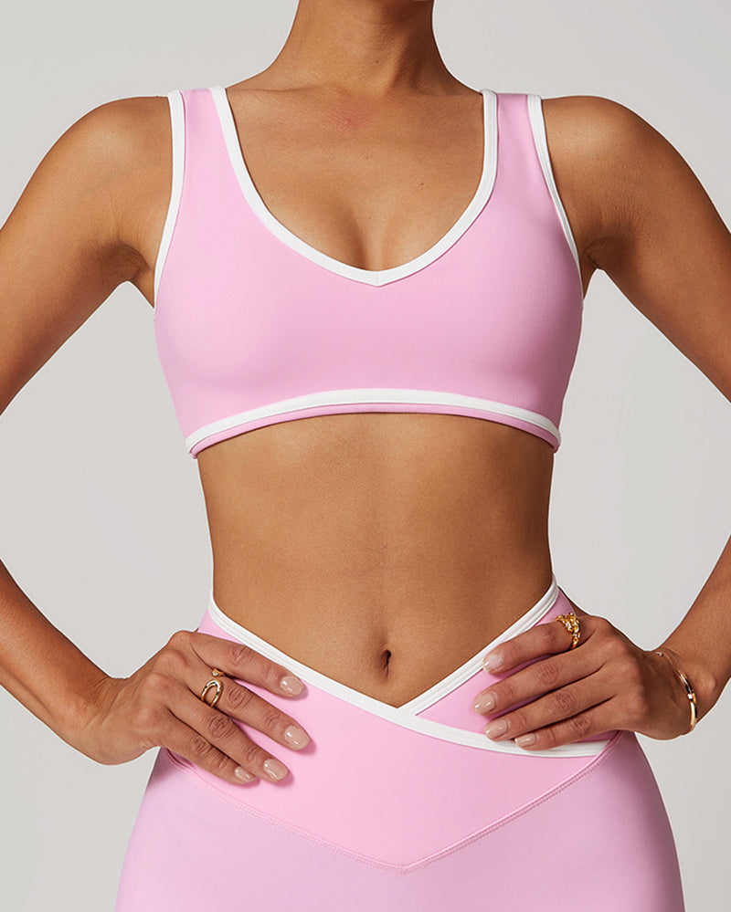OEM Customized Women Colorblock V Neck Sports Yoga Bra S-XL