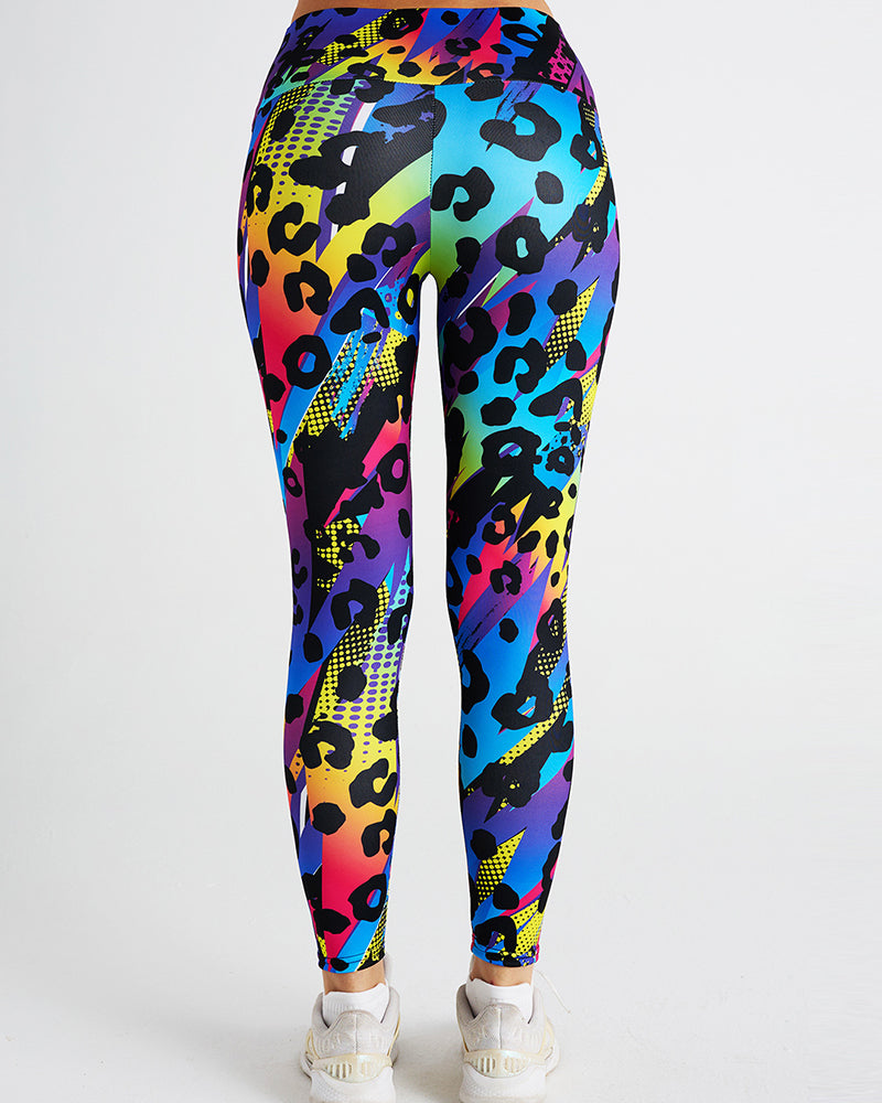 Women Colorful Leopard Printed Slim Sports Pants Leggings S-2XL