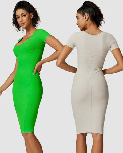 Women O Neck Short Sleeve Fitness Midi Tennis Dress S-XL