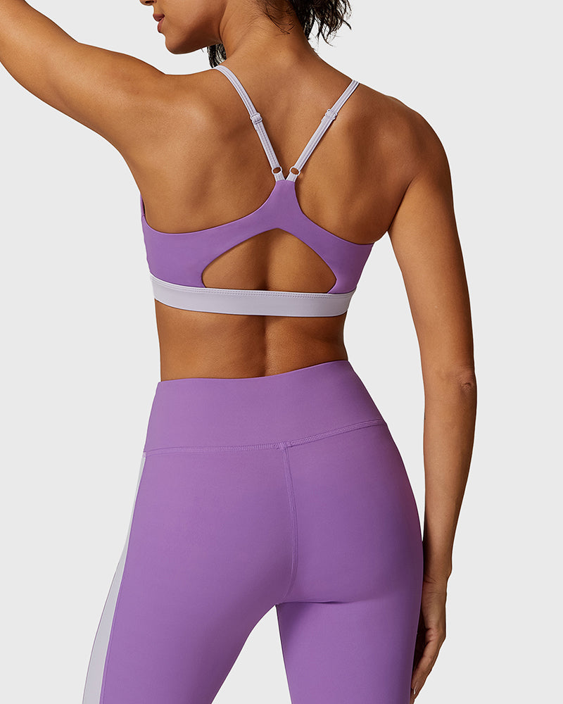 Women Yoga Summer Ruched Sports Colorblock Bra S-L