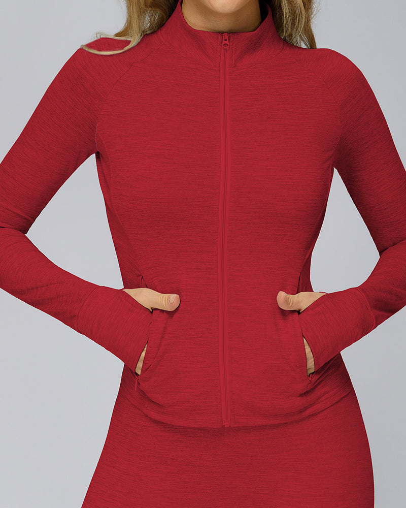 Brushed Long-Sleeved Zipper Pocket Quick-Drying Tights Outdoor Sports Running Jacket S-XL