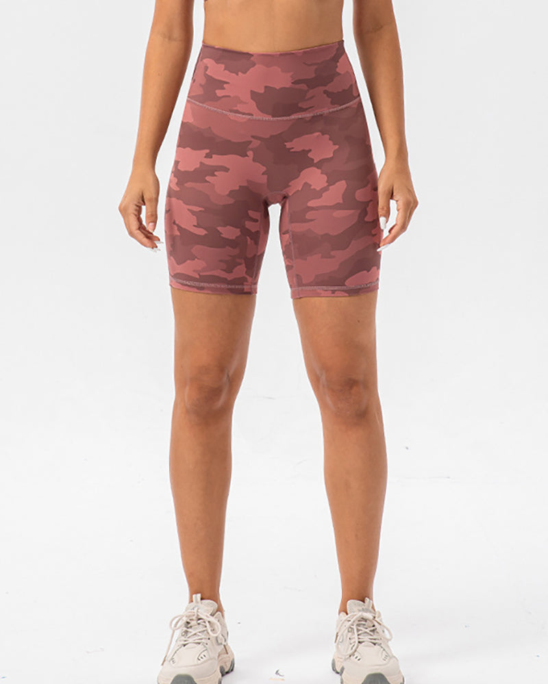 Camo Printed High Waist Peach Hip Sports Shorts S-2XL