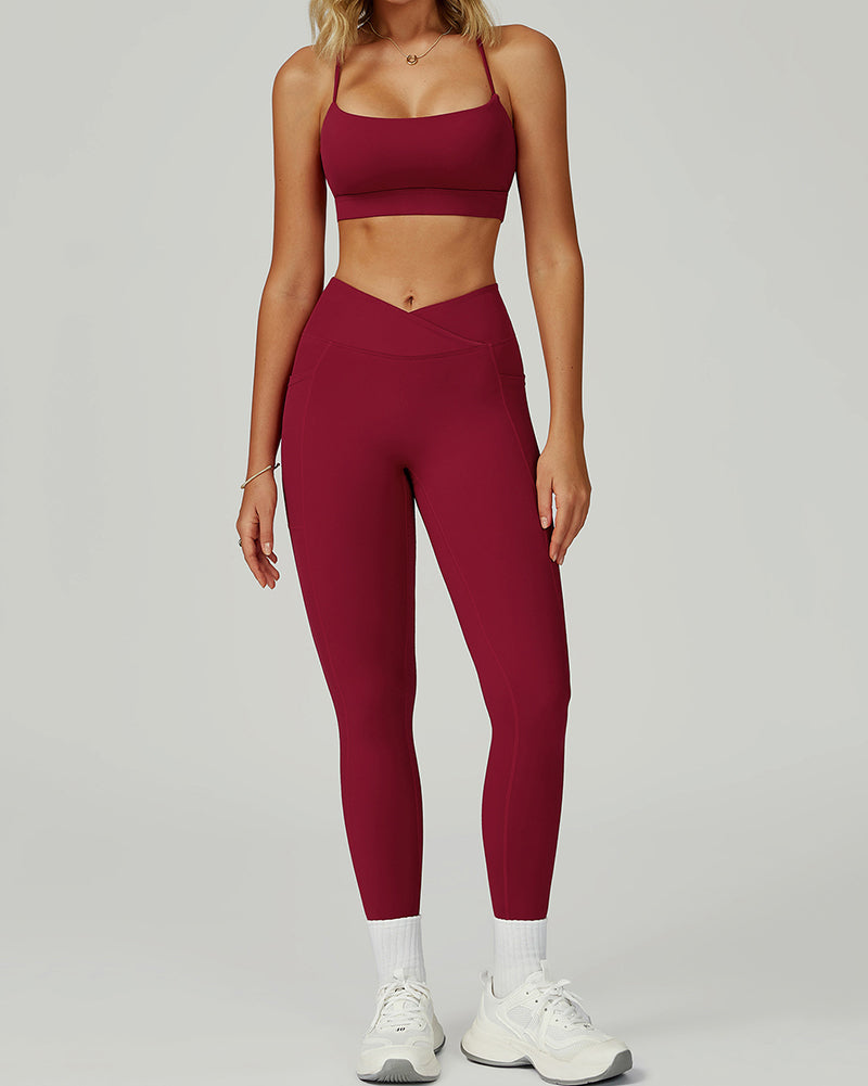 Women Fitness GYM Sports Sling Bra Running Leggings Two Piece Sets S-XL