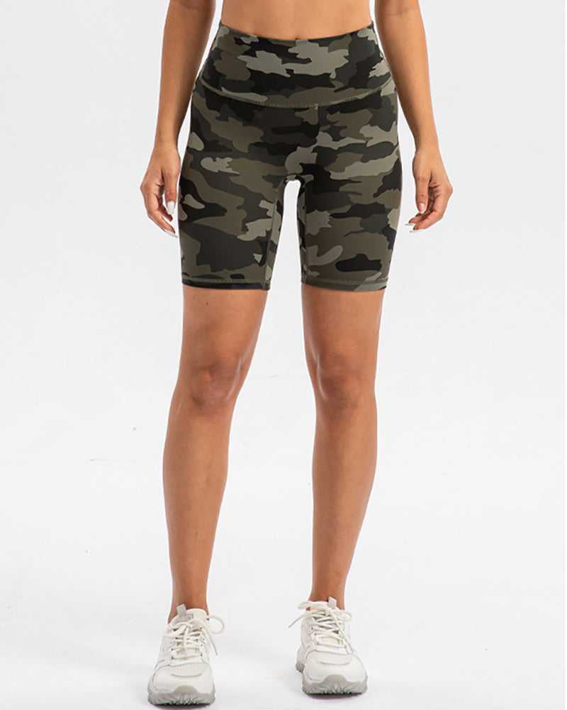 Camo Printed High Waist Peach Hip Sports Shorts S-2XL