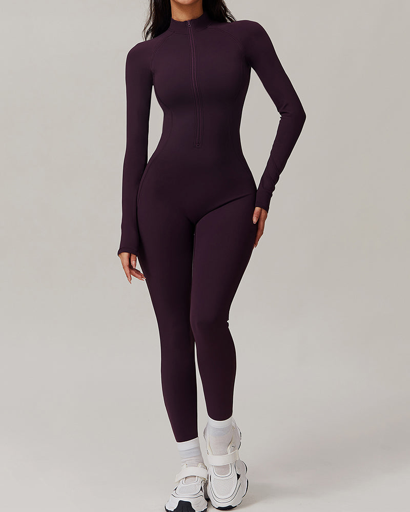 Factory Price OEM ODM Fleece Slim Outdoor Tight Warm Long Sleeve Sports Yoga Jumpsuit S-XL