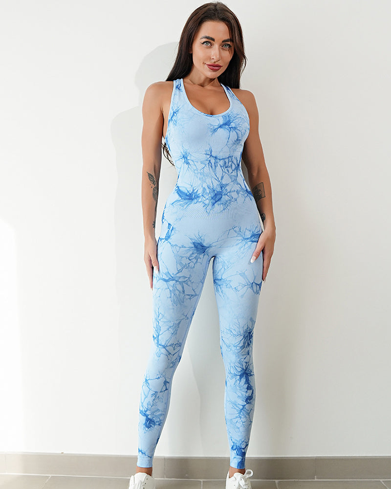 Factory Price Women Vest Slim Sports Fitness Tie-dye Yoga Jumpsuit S-L