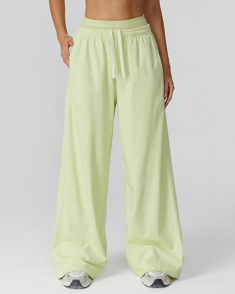 Women Customized Logo Colorblock Running Casual Wide Leg Loose Sweatpants S-XL