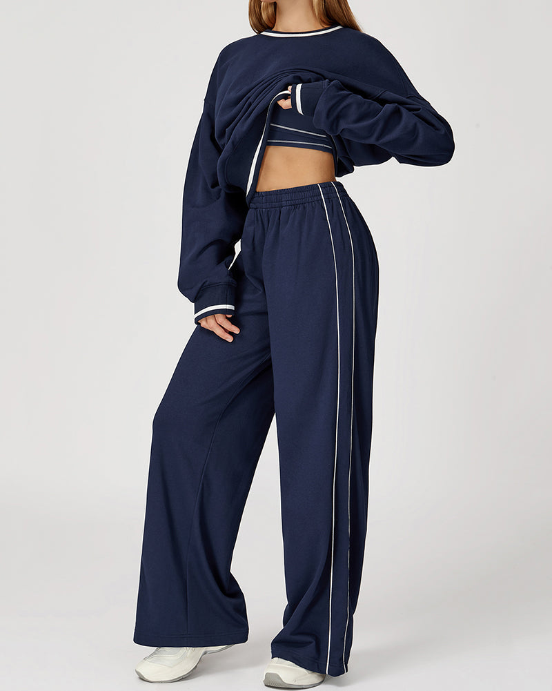 Women Customized Logo Colorblock Running Casual Wide Leg Loose Sweatpants S-XL