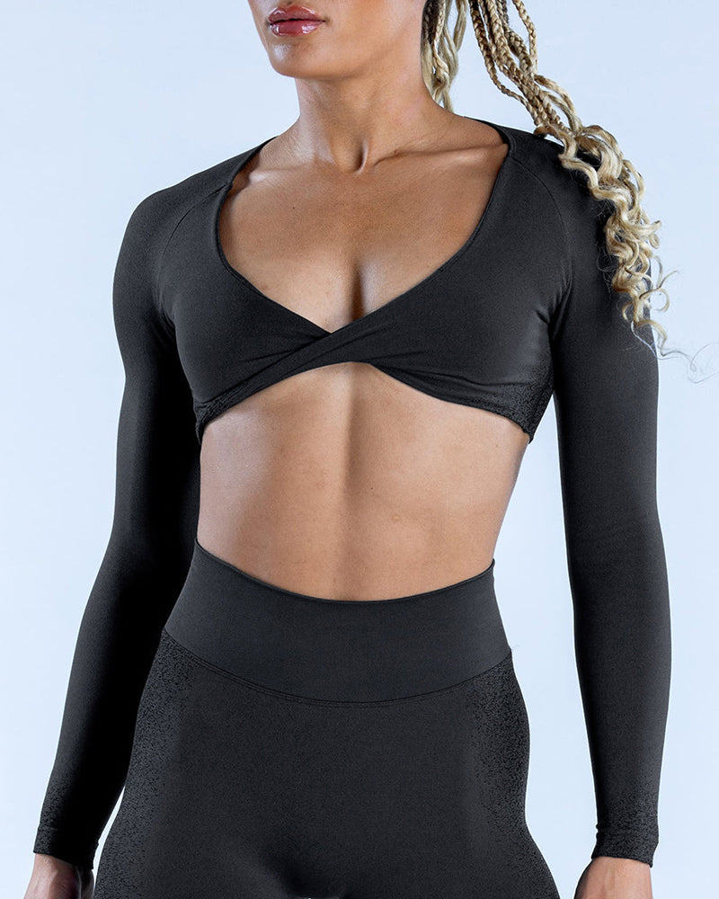 Women Factory Customized Long Sleeve Wrap Bra Fitness Crop Top XS-XL