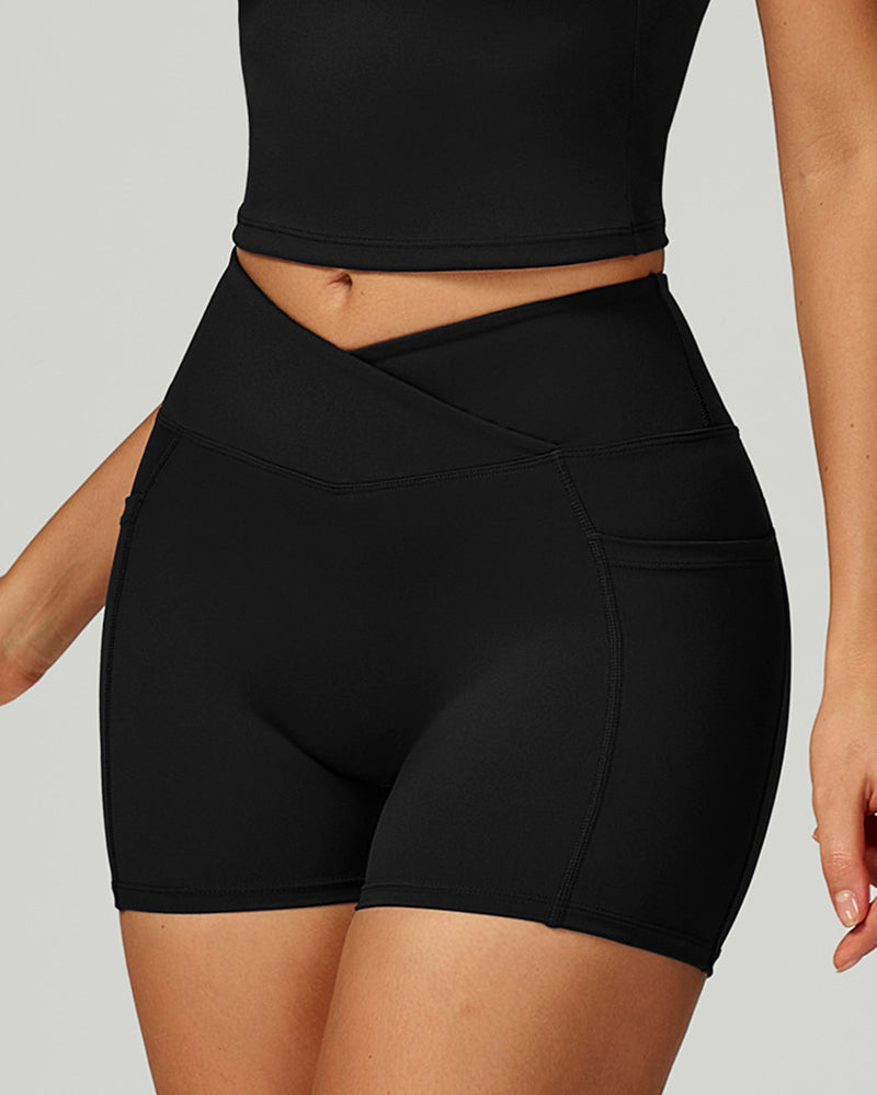 Women Add Logo OEM Pocket High Waist Slim Thigh Mini Sports Running Shorts S-XL