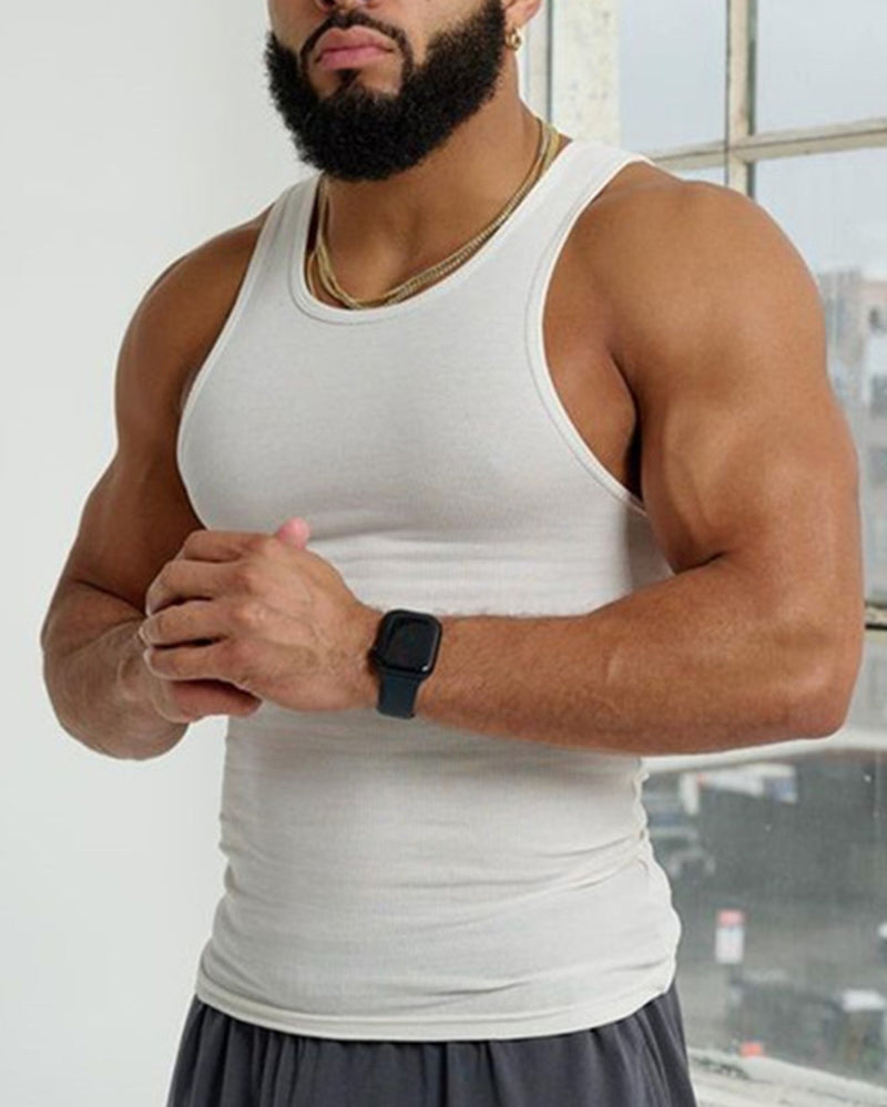 Logo Customized Mens Summer Fitness Fashion Solid Color Sports Vest S-3XL