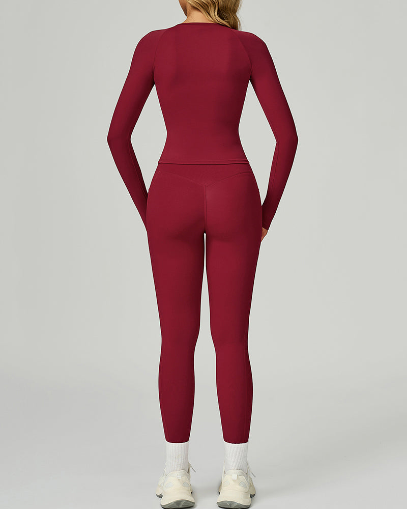 Women Add Logo Long Sleeve GYM Slim T-shirt High Waist Leggings Yoga Two-piece Sets S-XL