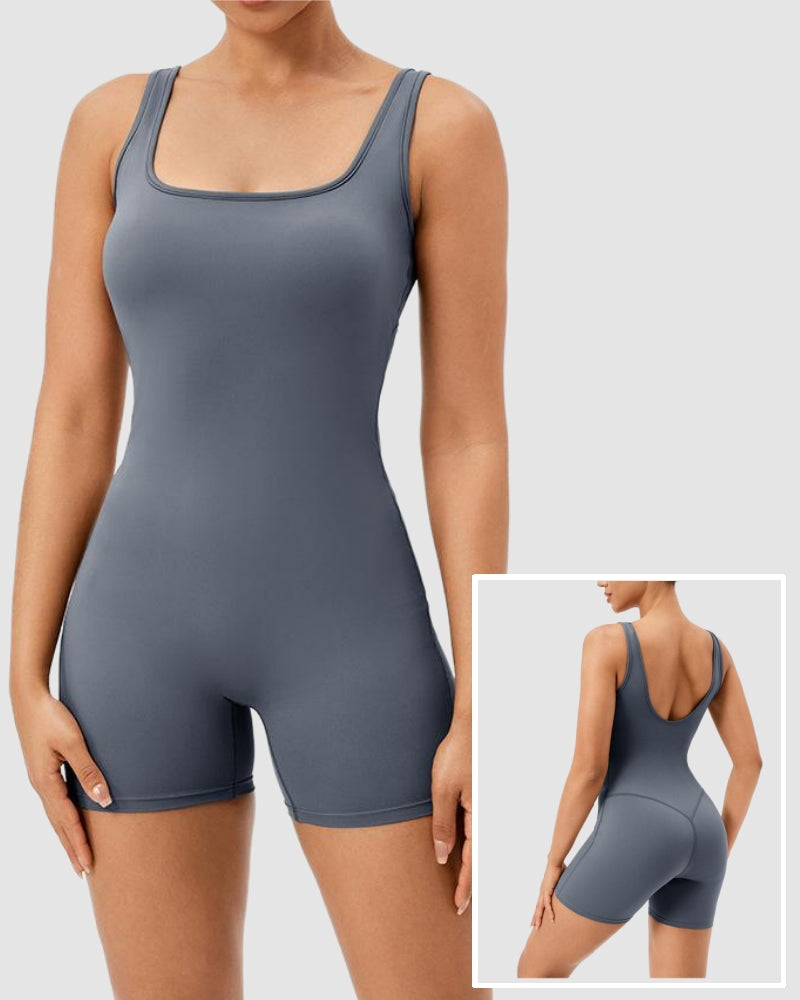 Women Sleeveless Solid Color Fitness Hips Lift Running Rompers S-2XL