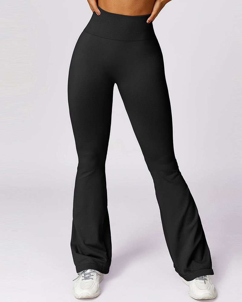 Customized Logo Women Seamless Nylon High Waist Wide Leg Slim Sports Pants S-L