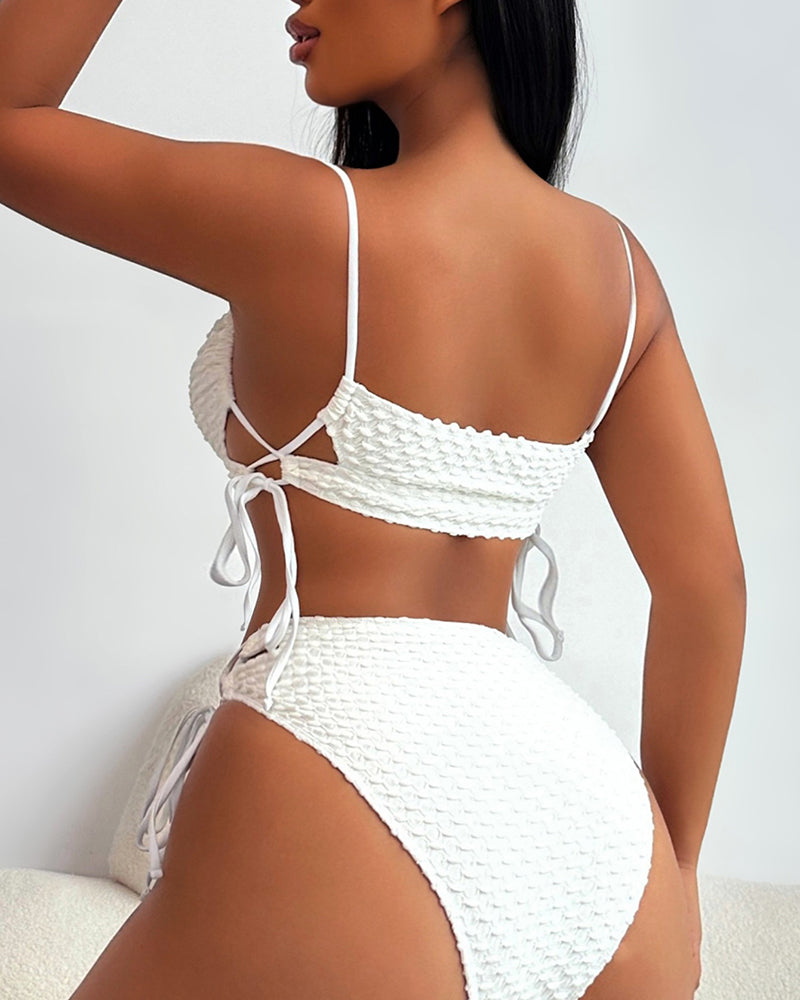 White Wholesale High Waist Bikini Set S-L