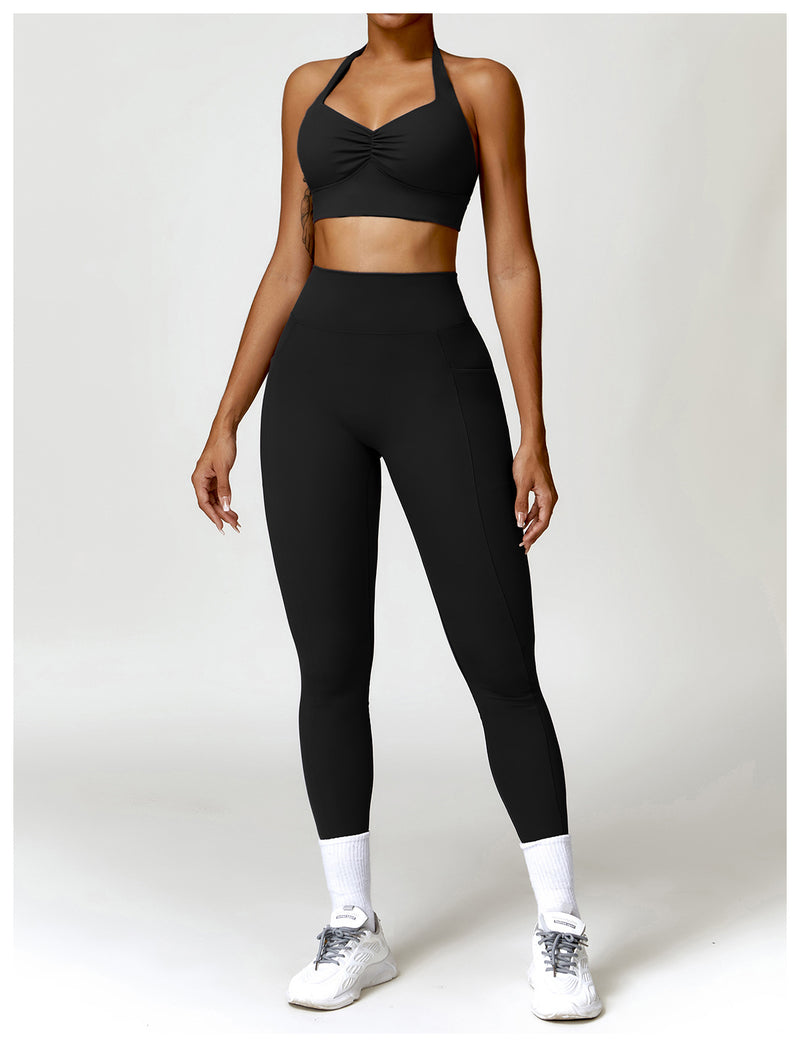 OEM Factory Add Logo Quickly Dry Halter Neck Fitness Sports Bra S-XL