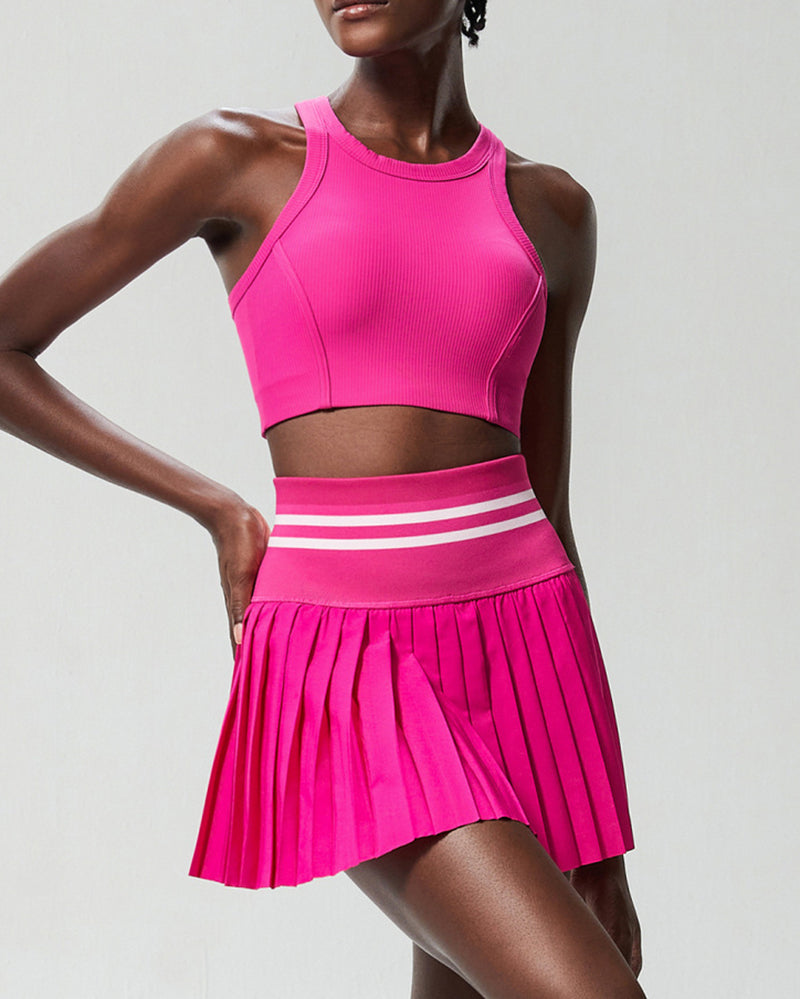 Woman I Back Fitness Fashion Tennis Pleated Skirts Two Piece Sets S-XL