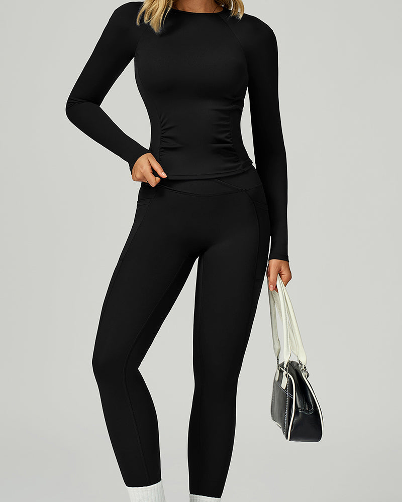 Women OEM Customize Activewear Long Sleeve Ruched Sport Top S-XL