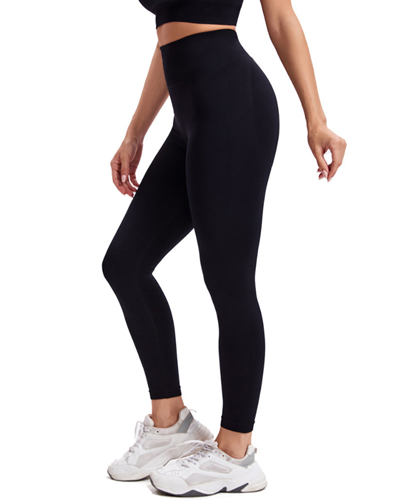 Women High Waist Solid Color Peach Hips Running Leggings Pants S-L