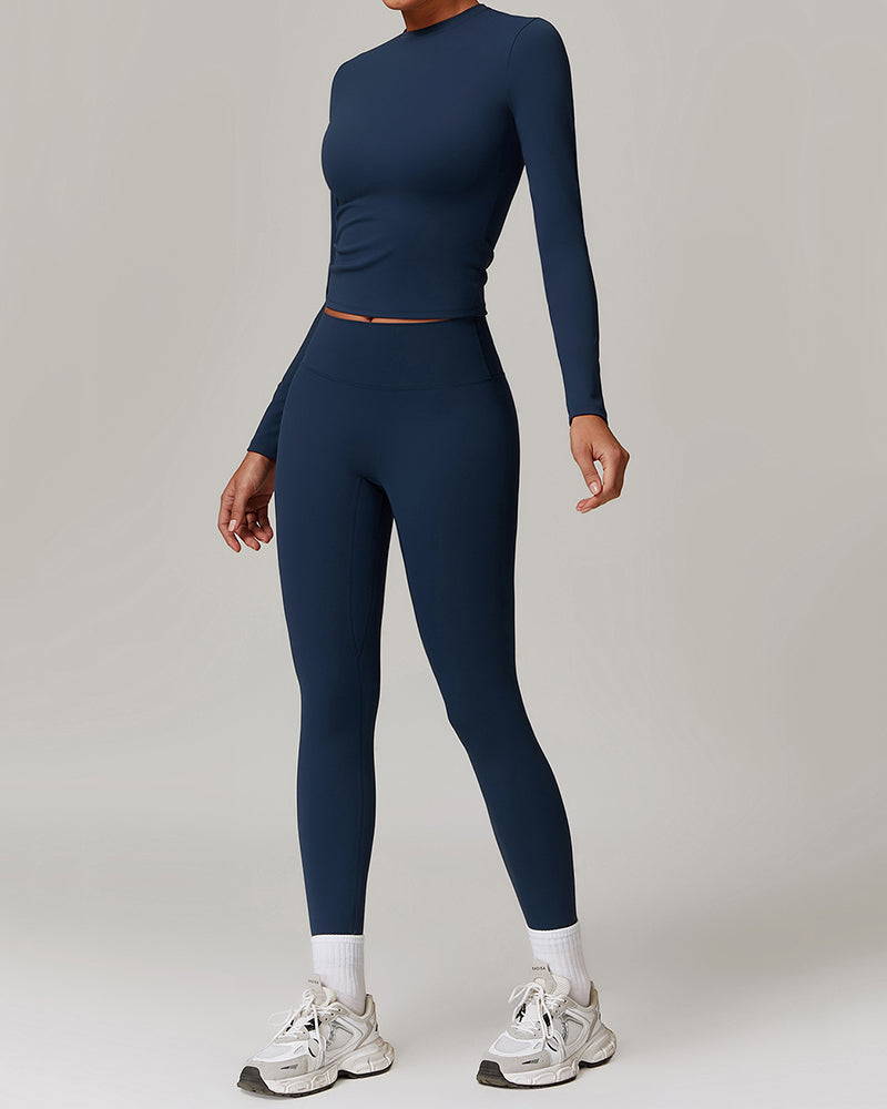 Women Long Sleeve Warm Top Fitness Breathable Pants Two Piece Sets S-XL