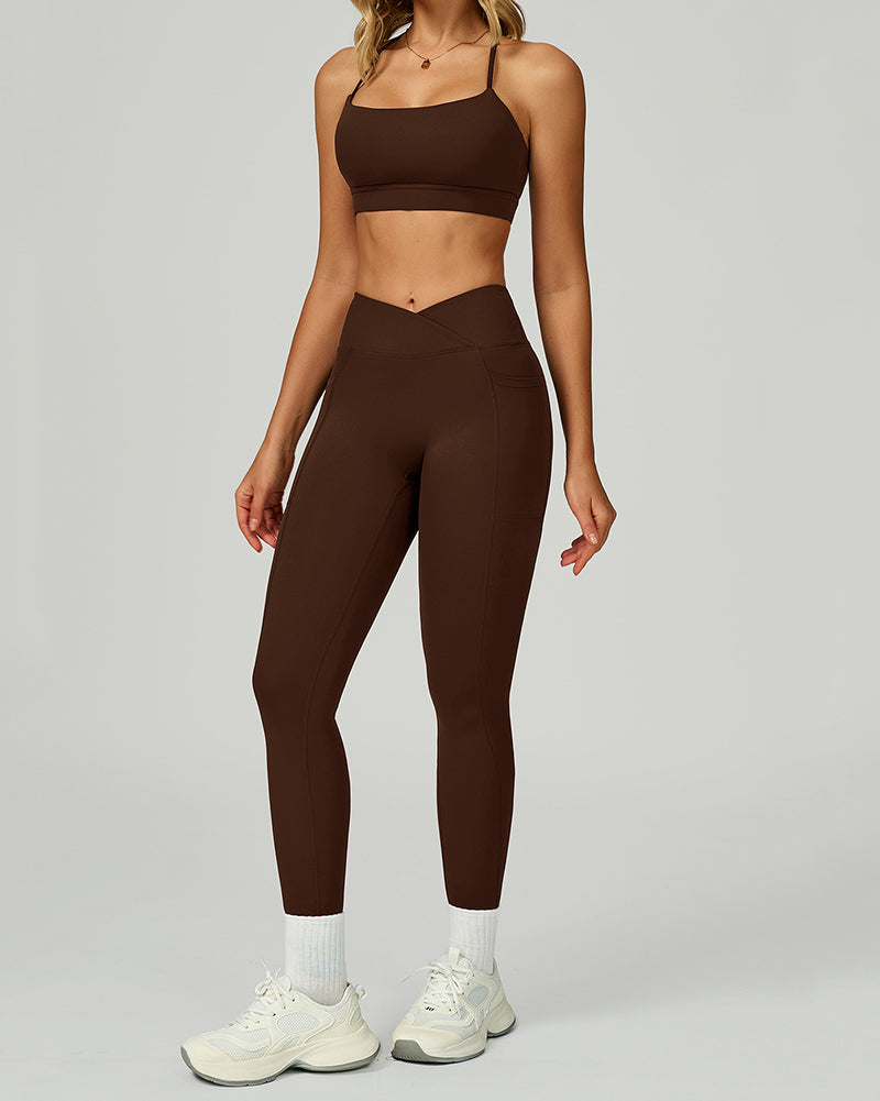 Women Fitness GYM Sports Sling Bra Running Leggings Two Piece Sets S-XL
