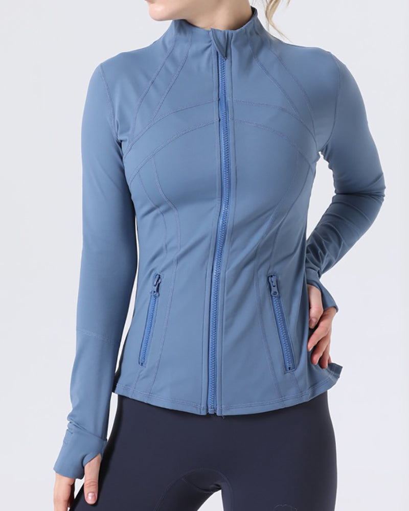 Women Popular Long Sleeve Patchwork Slim Sports Running Jacket 2-12