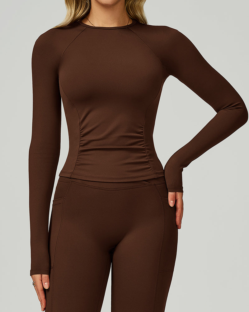 Women OEM Customize Activewear Long Sleeve Ruched Sport Top S-XL